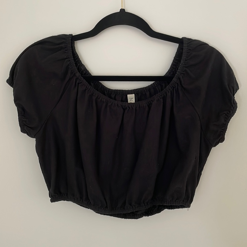 Na Nin Stella raw silk crop top in black